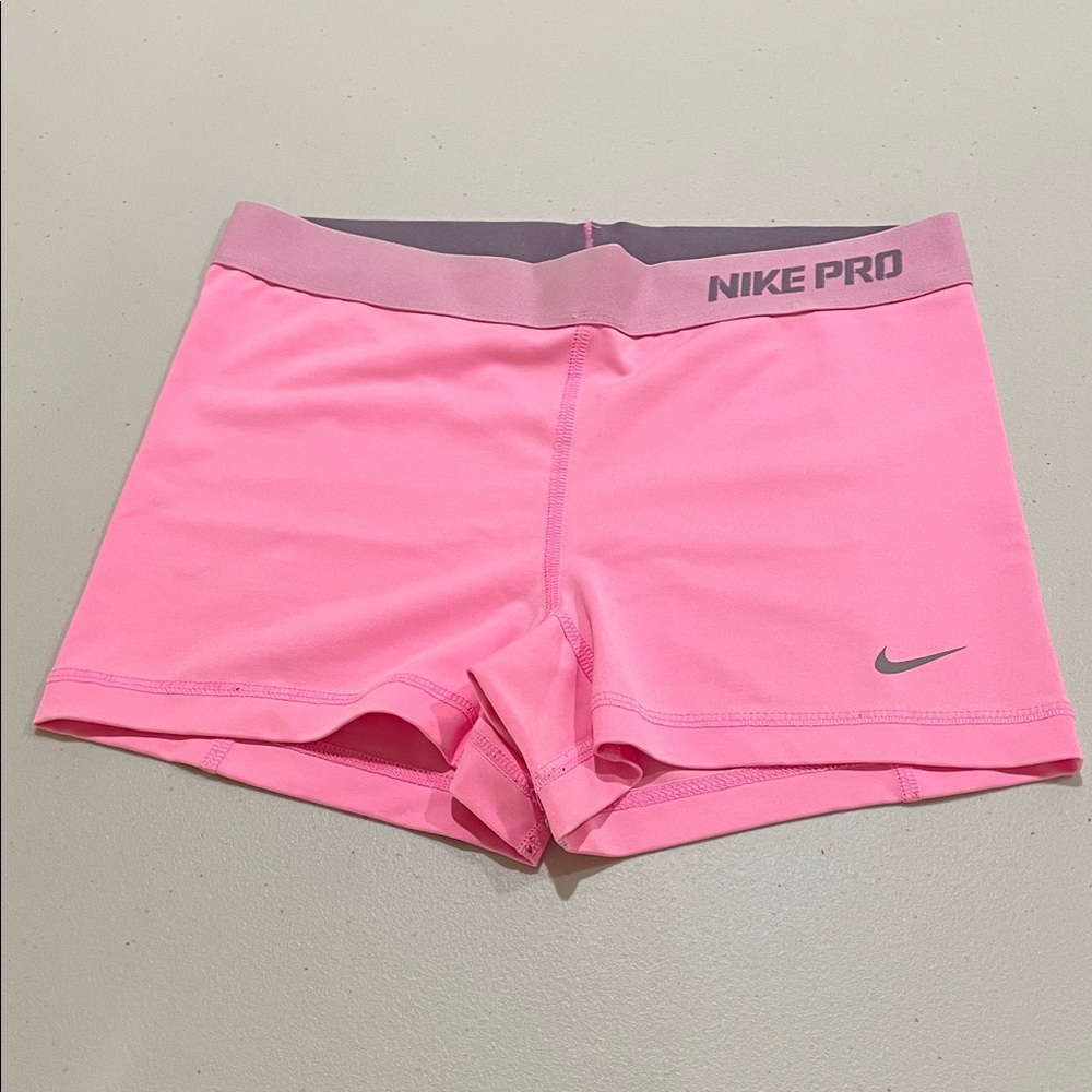 Nike Pro Bright Pink Shorts with Pink Gray Waistband